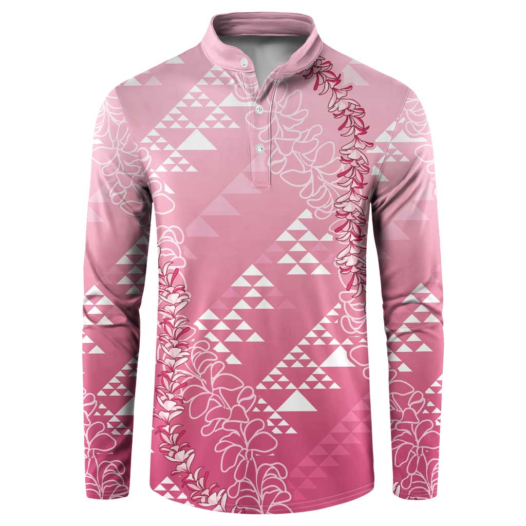 Hawaii Rose Pink Kapa Button Sweatshirt Vintage 'Ohe Kāpala Motifs Mix Plumeria Leis