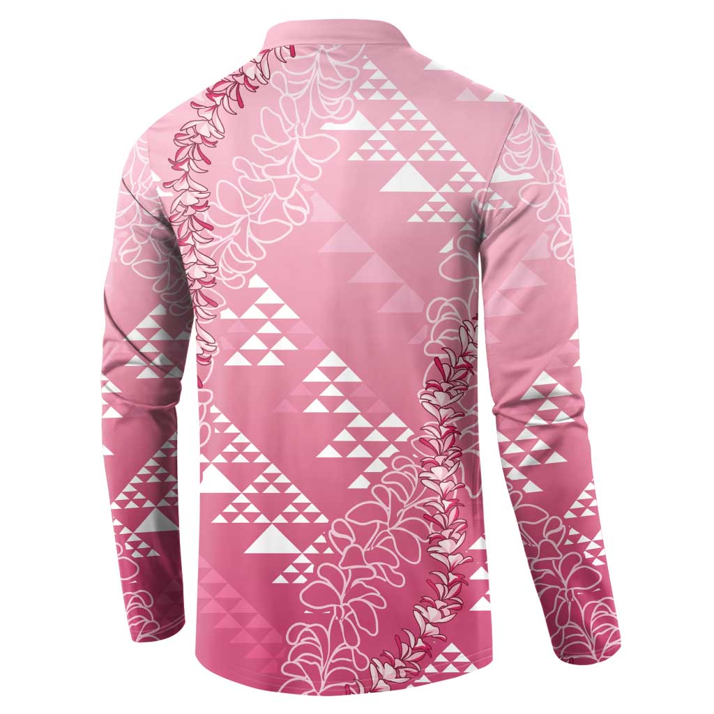 Hawaii Rose Pink Kapa Button Sweatshirt Vintage 'Ohe Kāpala Motifs Mix Plumeria Leis