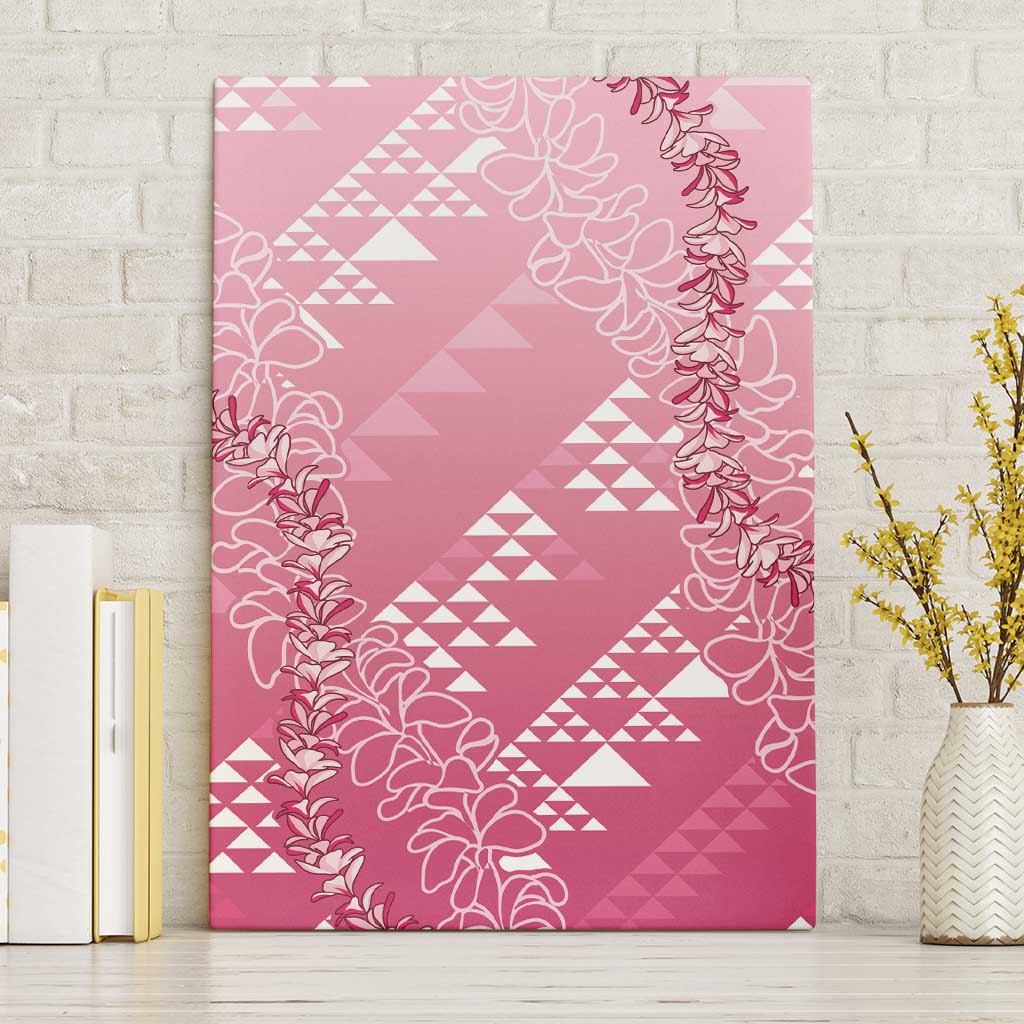 Hawaii Rose Pink Kapa Canvas Wall Art Vintage 'Ohe Kāpala Motifs Mix Plumeria Leis