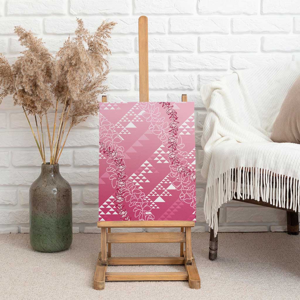Hawaii Rose Pink Kapa Canvas Wall Art Vintage 'Ohe Kāpala Motifs Mix Plumeria Leis