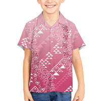 Hawaii Rose Pink Kapa Family Matching Off Shoulder Maxi Dress and Hawaiian Shirt Vintage 'Ohe Kāpala Motifs Mix Plumeria Leis LT7 Son's Shirt Rose Pink - Polynesian Pride