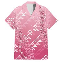 Hawaii Rose Pink Kapa Family Matching Off Shoulder Short Dress and Hawaiian Shirt Vintage 'Ohe Kāpala Motifs Mix Plumeria Leis LT7 Dad's Shirt - Short Sleeve Rose Pink - Polynesian Pride