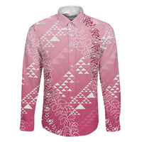 Hawaii Rose Pink Kapa Family Matching Puletasi and Hawaiian Shirt Vintage 'Ohe Kāpala Motifs Mix Plumeria Leis LT7 Dad's Shirt - Long Sleeve Rose Pink - Polynesian Pride