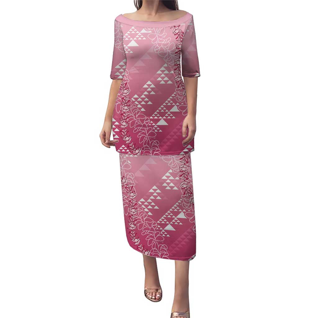 Hawaii Rose Pink Kapa Family Matching Puletasi and Hawaiian Shirt Vintage 'Ohe Kāpala Motifs Mix Plumeria Leis LT7 Mom's Dress Rose Pink - Polynesian Pride