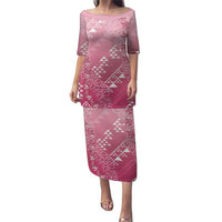 Hawaii Rose Pink Kapa Family Matching Puletasi and Hawaiian Shirt Vintage 'Ohe Kāpala Motifs Mix Plumeria Leis LT7 Mom's Dress Rose Pink - Polynesian Pride