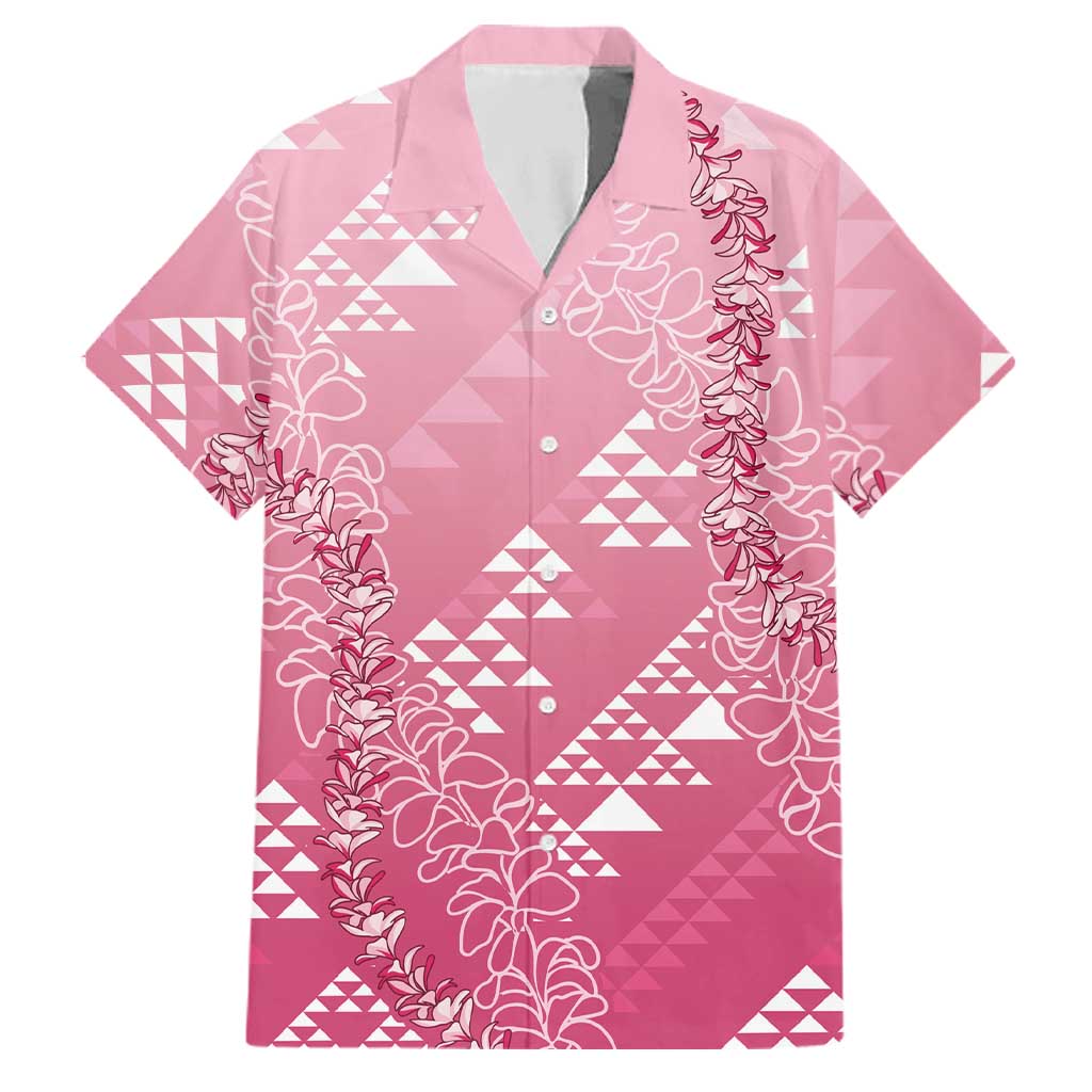 Hawaii Rose Pink Kapa Family Matching Short Sleeve Bodycon Dress and Hawaiian Shirt Vintage 'Ohe Kāpala Motifs Mix Plumeria Leis LT7 Dad's Shirt - Short Sleeve Rose Pink - Polynesian Pride