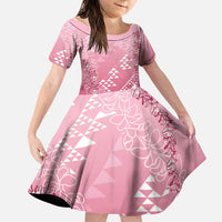 Hawaii Rose Pink Kapa Family Matching Summer Maxi Dress and Hawaiian Shirt Vintage 'Ohe Kāpala Motifs Mix Plumeria Leis LT7 Daughter's Dress Rose Pink - Polynesian Pride