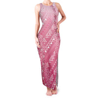 Hawaii Rose Pink Kapa Family Matching Tank Maxi Dress and Hawaiian Shirt Vintage 'Ohe Kāpala Motifs Mix Plumeria Leis LT7 Mom's Dress Rose Pink - Polynesian Pride