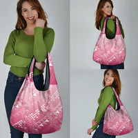 Hawaii Rose Pink Kapa Grocery Bag Vintage 'Ohe Kāpala Motifs Mix Plumeria Leis