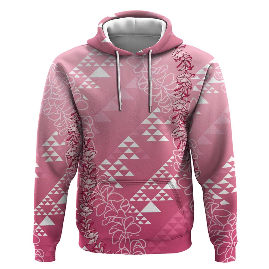 Hawaii Rose Pink Kapa Hoodie Vintage 'Ohe Kāpala Motifs Mix Plumeria Leis