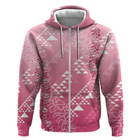 Hawaii Rose Pink Kapa Hoodie Vintage 'Ohe Kāpala Motifs Mix Plumeria Leis