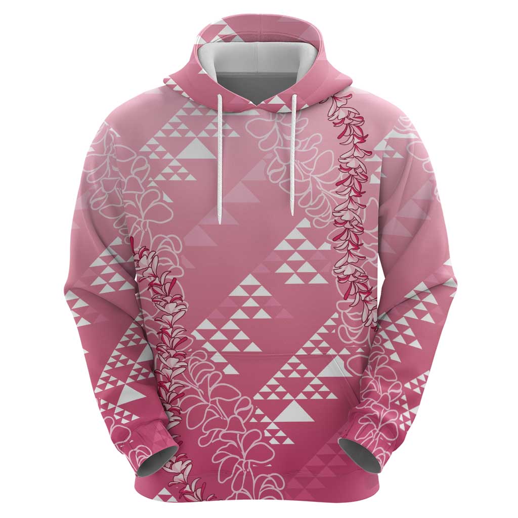 Hawaii Rose Pink Kapa Hoodie Vintage 'Ohe Kāpala Motifs Mix Plumeria Leis
