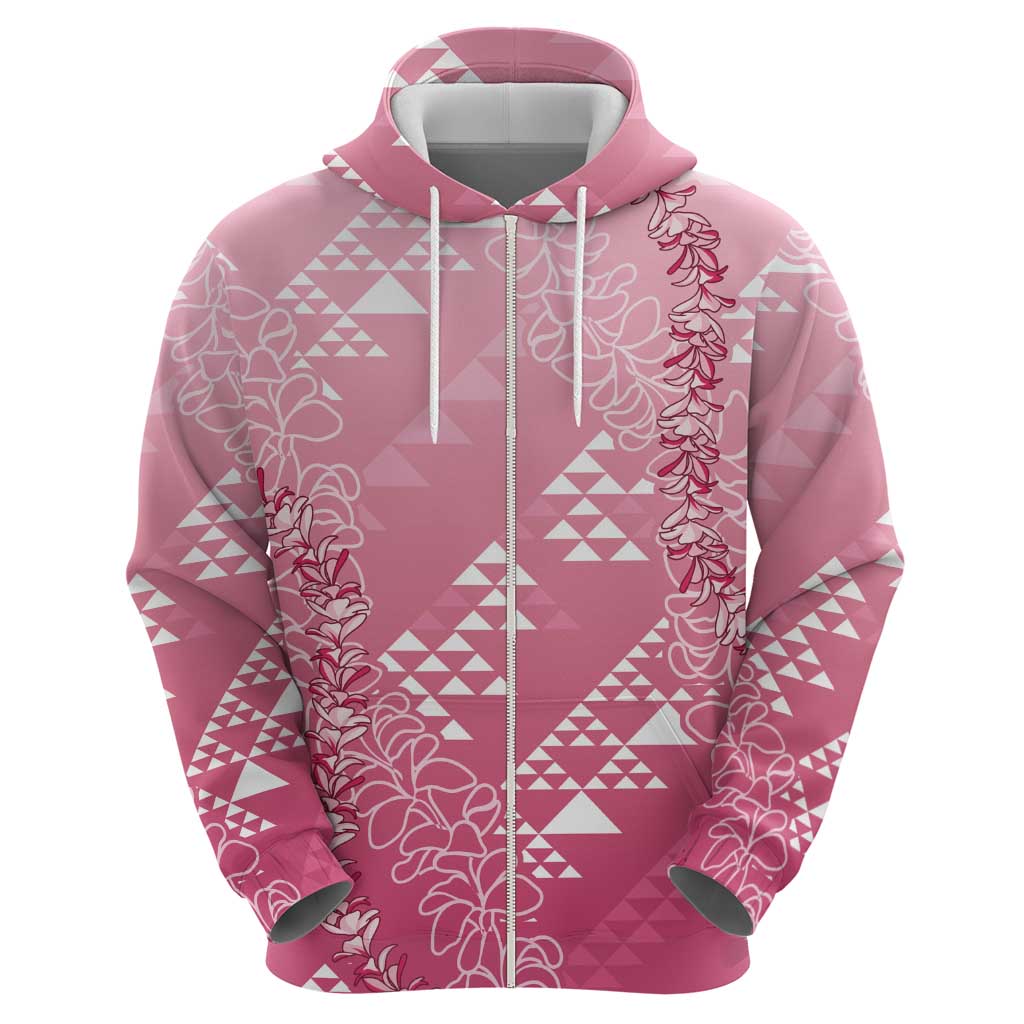 Hawaii Rose Pink Kapa Hoodie Vintage 'Ohe Kāpala Motifs Mix Plumeria Leis
