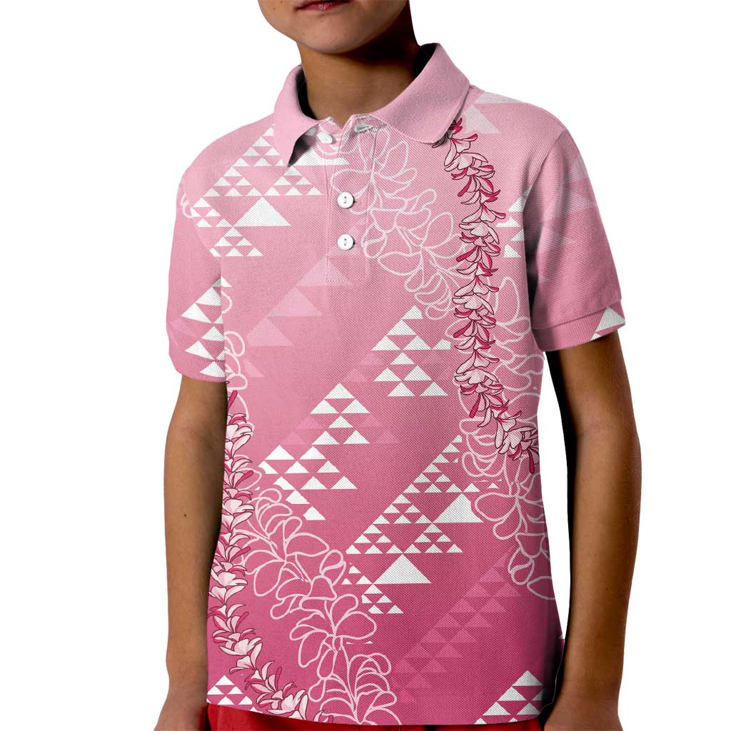 Hawaii Rose Pink Kapa Kid Polo Shirt Vintage 'Ohe Kāpala Motifs Mix Plumeria Leis