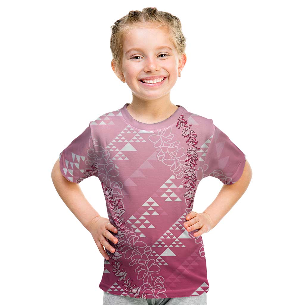 Hawaii Rose Pink Kapa Kid T Shirt Vintage 'Ohe Kāpala Motifs Mix Plumeria Leis