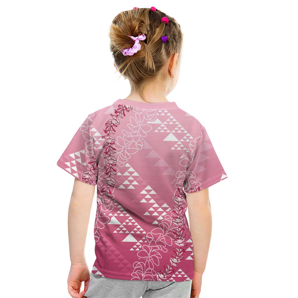 Hawaii Rose Pink Kapa Kid T Shirt Vintage 'Ohe Kāpala Motifs Mix Plumeria Leis