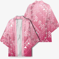 Hawaii Rose Pink Kapa Kimono Vintage 'Ohe Kāpala Motifs Mix Plumeria Leis