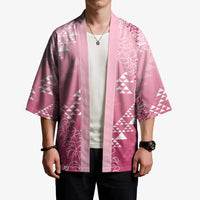 Hawaii Rose Pink Kapa Kimono Vintage 'Ohe Kāpala Motifs Mix Plumeria Leis