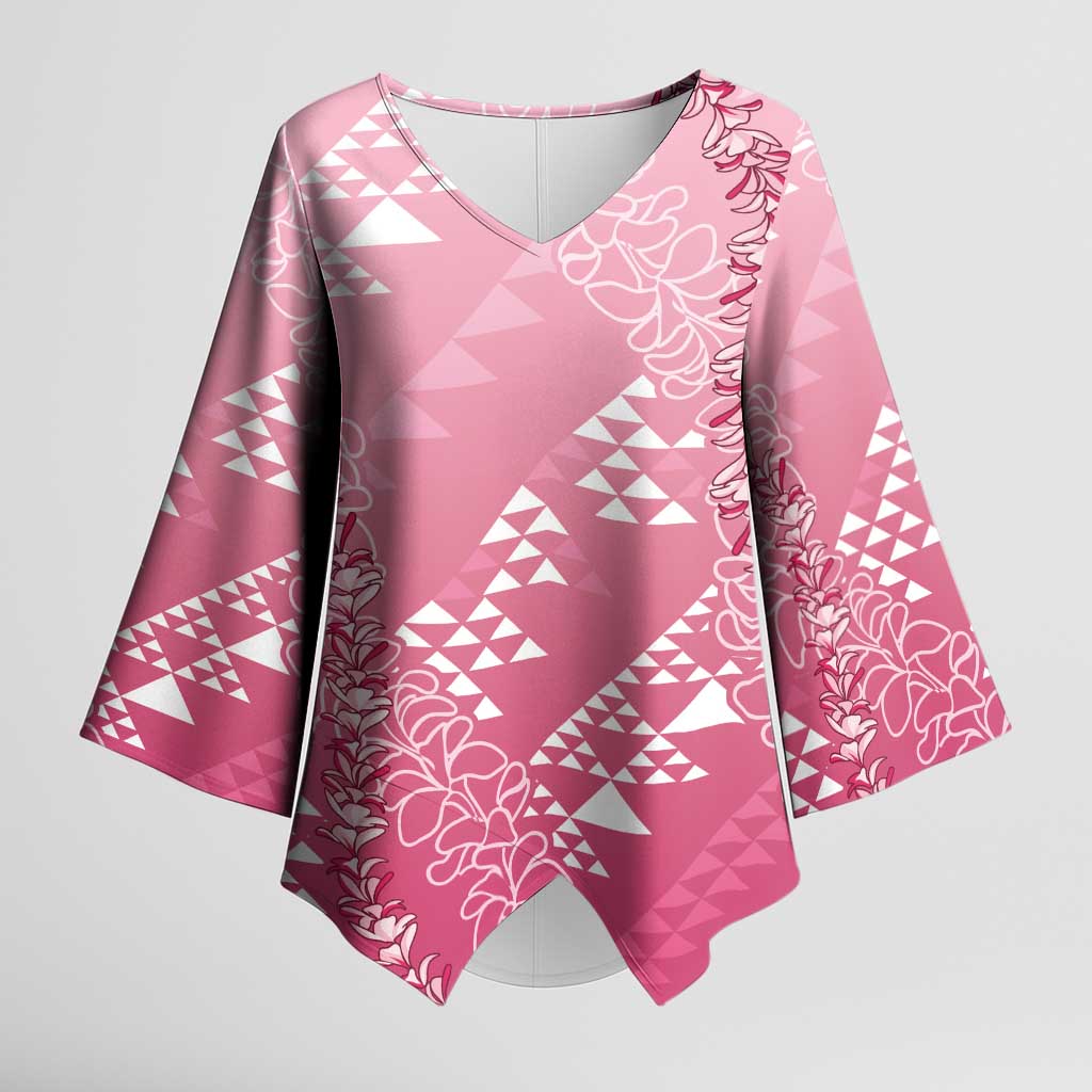 Hawaii Rose Pink Kapa Kimono Sleeve Blouse Vintage 'Ohe Kāpala Motifs Mix Plumeria Leis