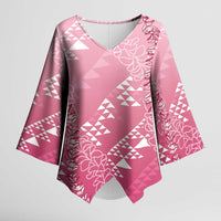 Hawaii Rose Pink Kapa Kimono Sleeve Blouse Vintage 'Ohe Kāpala Motifs Mix Plumeria Leis