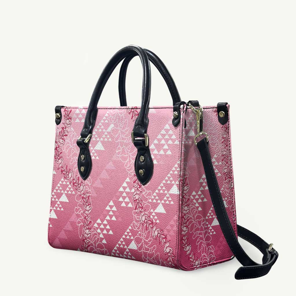 Hawaii Rose Pink Kapa Leather Bag Vintage 'Ohe Kāpala Motifs Mix Plumeria Leis LT7 Rose Pink - Polynesian Pride