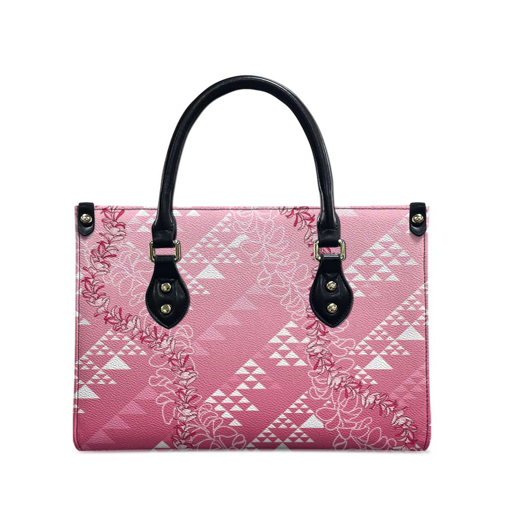 Hawaii Rose Pink Kapa Leather Bag Vintage 'Ohe Kāpala Motifs Mix Plumeria Leis LT7 - Polynesian Pride