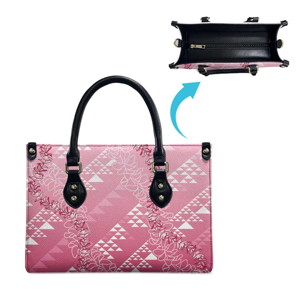 Hawaii Rose Pink Kapa Leather Bag Vintage 'Ohe Kāpala Motifs Mix Plumeria Leis LT7 - Polynesian Pride