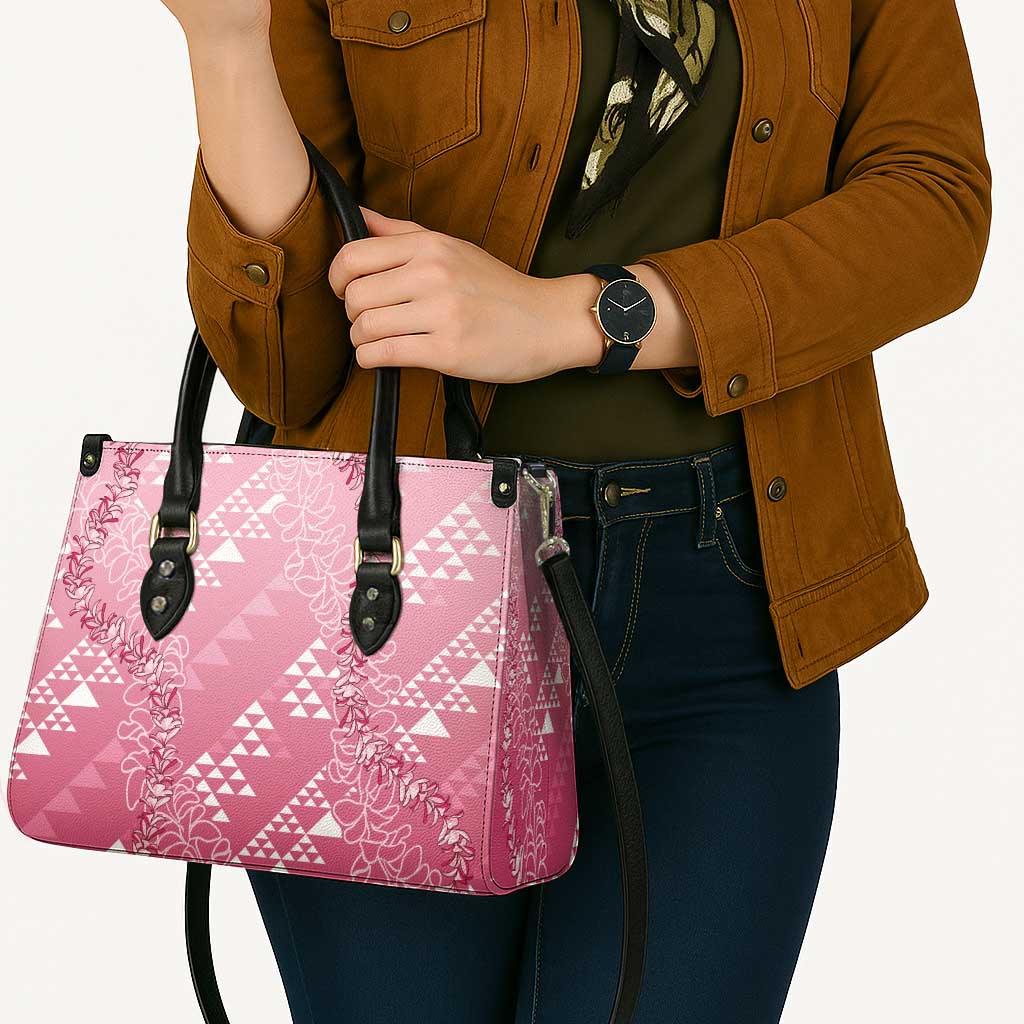 Hawaii Rose Pink Kapa Leather Bag Vintage 'Ohe Kāpala Motifs Mix Plumeria Leis LT7 - Polynesian Pride