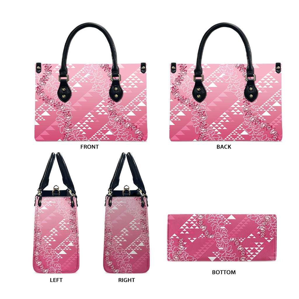 Hawaii Rose Pink Kapa Leather Bag Vintage 'Ohe Kāpala Motifs Mix Plumeria Leis LT7 - Polynesian Pride