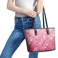 Hawaii Rose Pink Kapa Leather Tote Bag Vintage 'Ohe Kāpala Motifs Mix Plumeria Leis