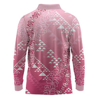 Hawaii Rose Pink Kapa Long Sleeve Polo Shirt Vintage 'Ohe Kāpala Motifs Mix Plumeria Leis LT7 - Polynesian Pride