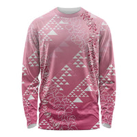 Hawaii Rose Pink Kapa Long Sleeve Shirt Vintage 'Ohe Kāpala Motifs Mix Plumeria Leis