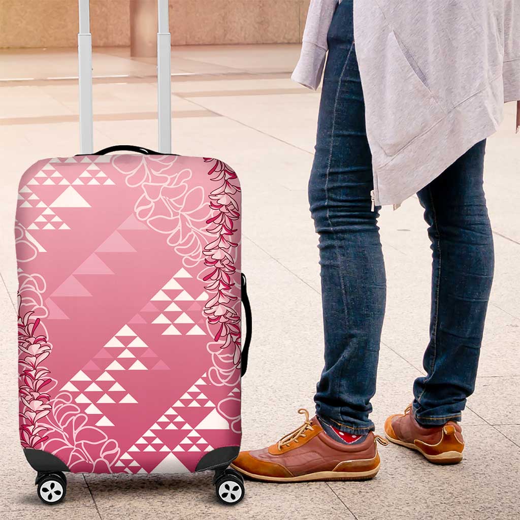 Hawaii Rose Pink Kapa Luggage Cover Vintage 'Ohe Kāpala Motifs Mix Plumeria Leis