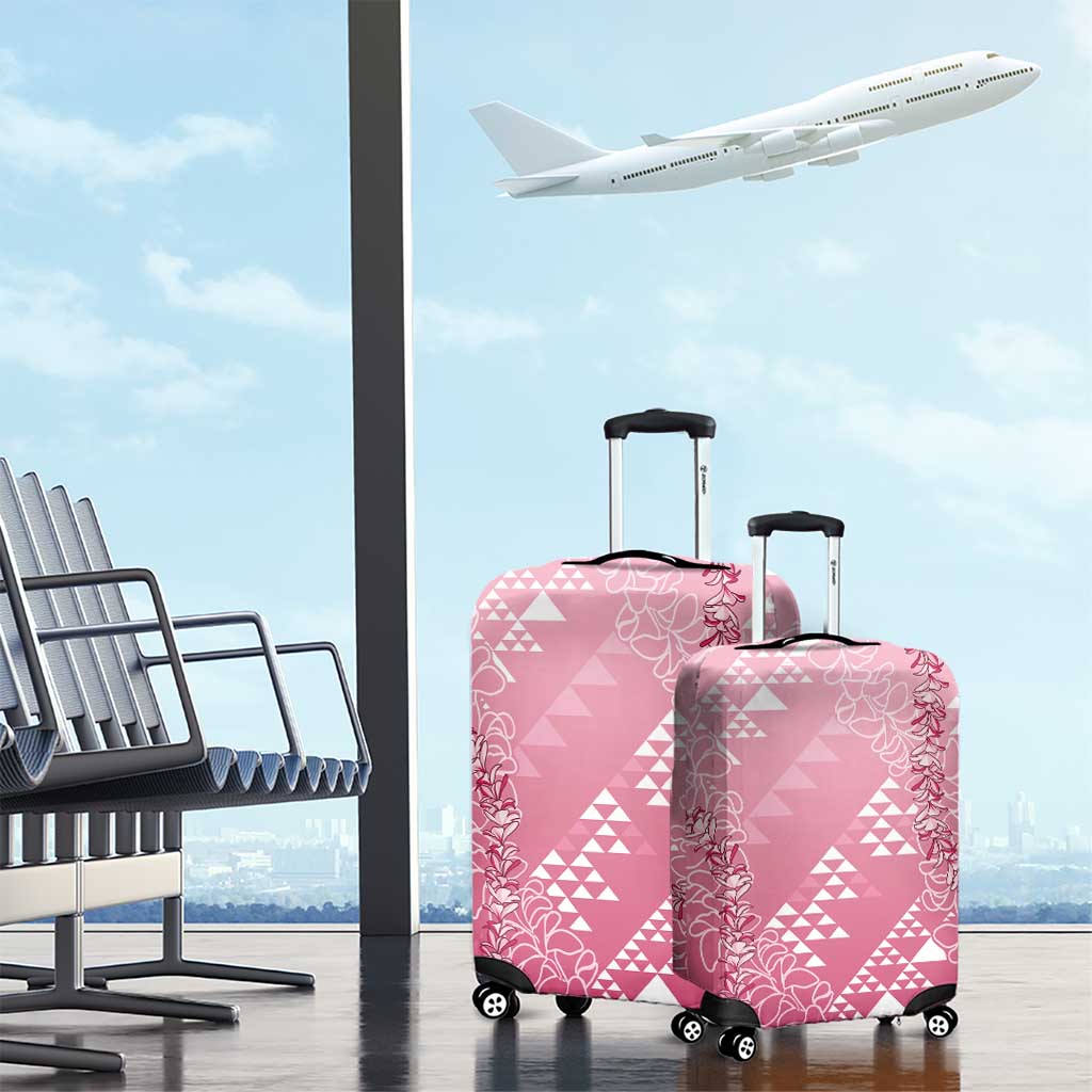 Hawaii Rose Pink Kapa Luggage Cover Vintage 'Ohe Kāpala Motifs Mix Plumeria Leis