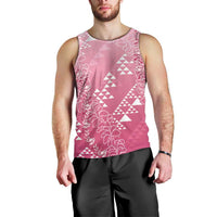 Hawaii Rose Pink Kapa Men Tank Top Vintage 'Ohe Kāpala Motifs Mix Plumeria Leis