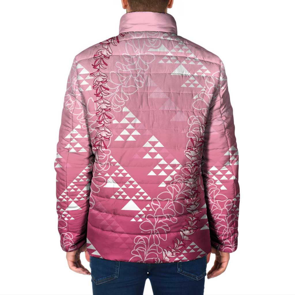 Hawaii Rose Pink Kapa Padded Jacket Vintage 'Ohe Kāpala Motifs Mix Plumeria Leis