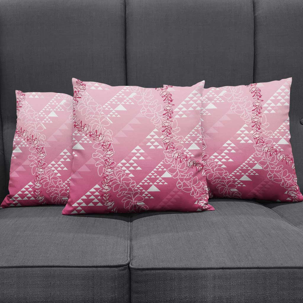Hawaii Rose Pink Kapa Pillow Cover Vintage 'Ohe Kāpala Motifs Mix Plumeria Leis