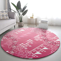 Hawaii Rose Pink Kapa Round Carpet Vintage 'Ohe Kāpala Motifs Mix Plumeria Leis