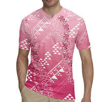 Hawaii Rose Pink Kapa Rugby Jersey Vintage 'Ohe Kāpala Motifs Mix Plumeria Leis