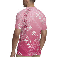 Hawaii Rose Pink Kapa Rugby Jersey Vintage 'Ohe Kāpala Motifs Mix Plumeria Leis