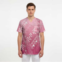 Hawaii Rose Pink Kapa Scrub Top Vintage 'Ohe Kāpala Motifs Mix Plumeria Leis