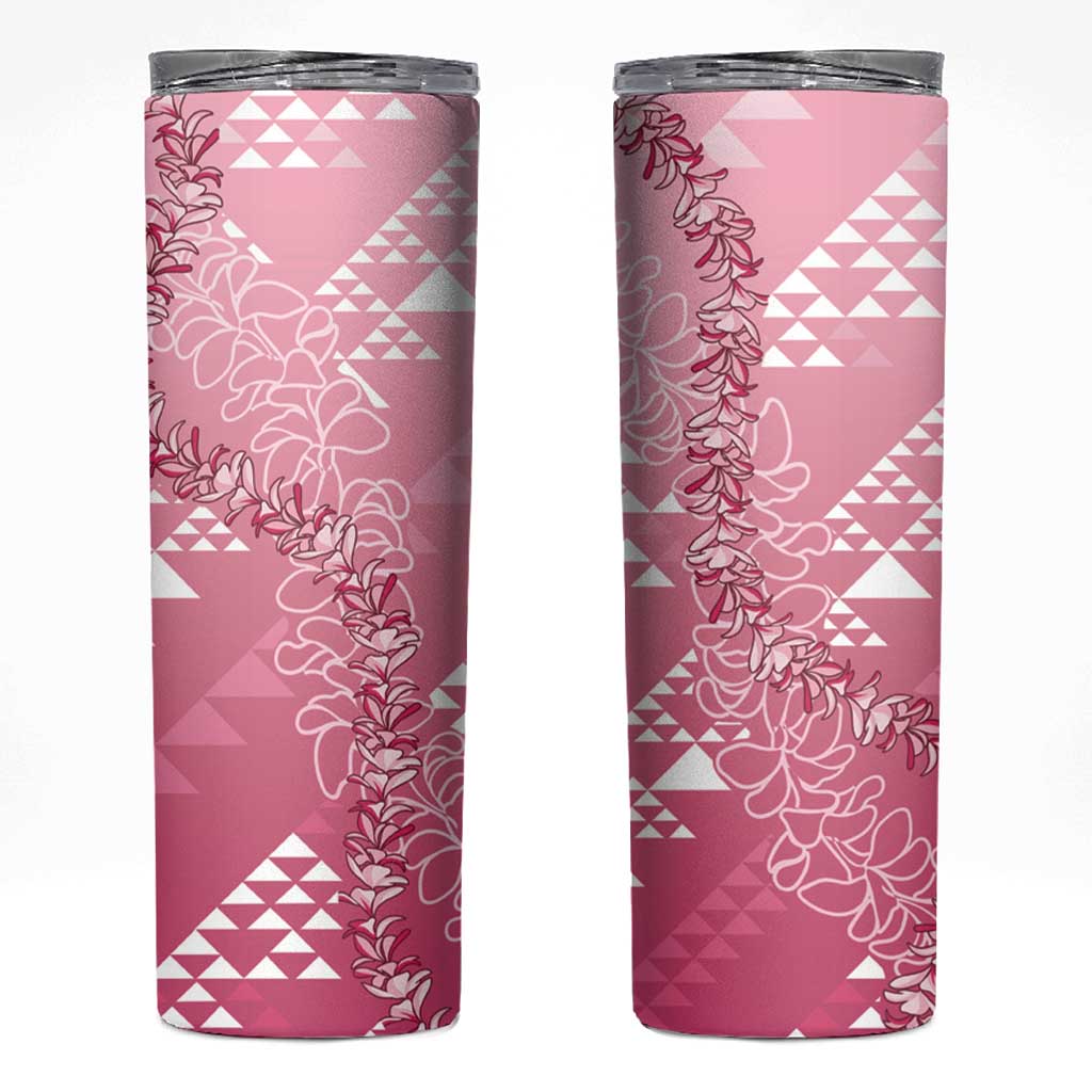 Hawaii Rose Pink Kapa Skinny Tumbler Vintage 'Ohe Kāpala Motifs Mix Plumeria Leis LT7 Rose Pink - Polynesian Pride