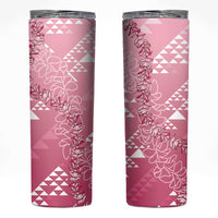 Hawaii Rose Pink Kapa Skinny Tumbler Vintage 'Ohe Kāpala Motifs Mix Plumeria Leis LT7 Rose Pink - Polynesian Pride
