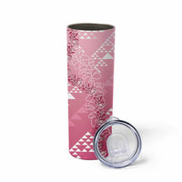 Hawaii Rose Pink Kapa Skinny Tumbler Vintage 'Ohe Kāpala Motifs Mix Plumeria Leis LT7 - Polynesian Pride