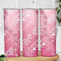 Hawaii Rose Pink Kapa Skinny Tumbler Vintage 'Ohe Kāpala Motifs Mix Plumeria Leis LT7 - Polynesian Pride