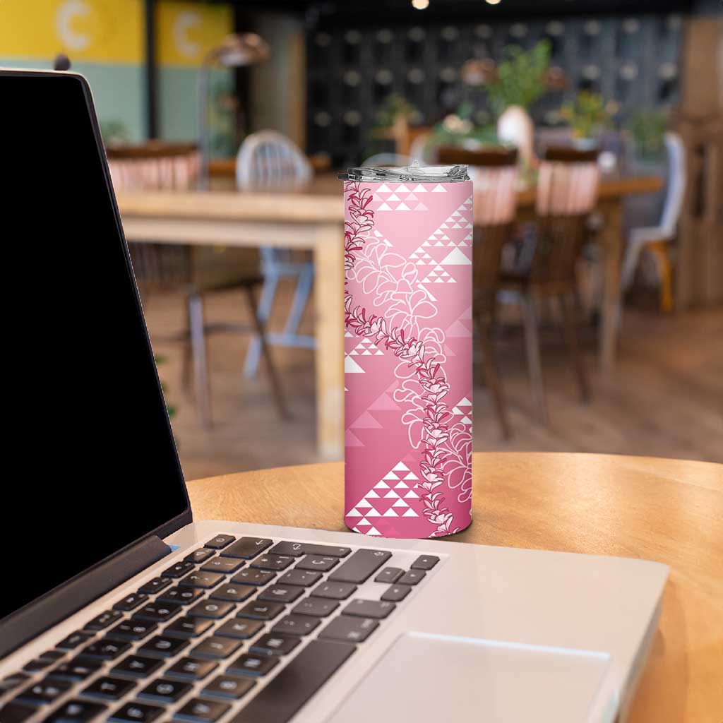 Hawaii Rose Pink Kapa Skinny Tumbler Vintage 'Ohe Kāpala Motifs Mix Plumeria Leis LT7 - Polynesian Pride