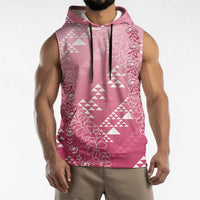 Hawaii Rose Pink Kapa Sleeveless Hoodie Vintage 'Ohe Kāpala Motifs Mix Plumeria Leis LT7 - Polynesian Pride