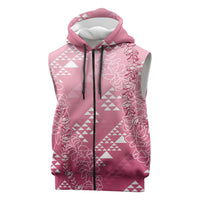 Hawaii Rose Pink Kapa Sleeveless Zip Hoodie Vintage 'Ohe Kāpala Motifs Mix Plumeria Leis LT7 Rose Pink - Polynesian Pride