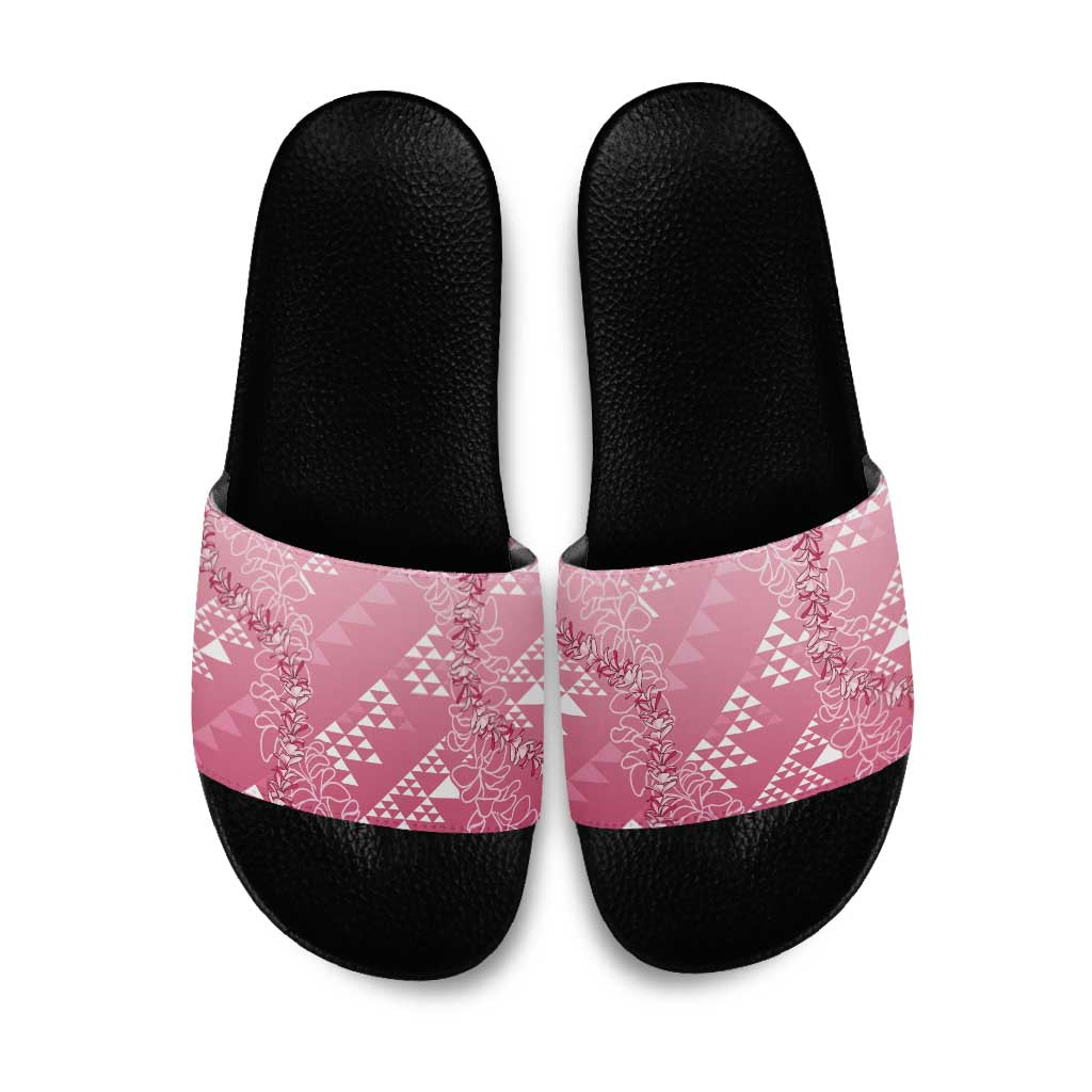 Hawaii Rose Pink Kapa Slide Sandals Vintage 'Ohe Kāpala Motifs Mix Plumeria Leis LT7 Rose Pink - Polynesian Pride