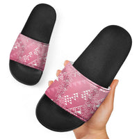 Hawaii Rose Pink Kapa Slide Sandals Vintage 'Ohe Kāpala Motifs Mix Plumeria Leis LT7 - Polynesian Pride